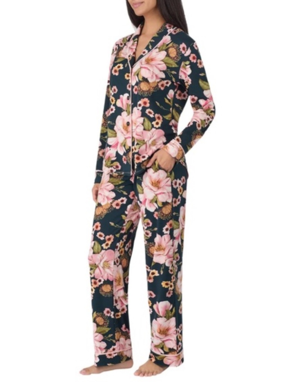 Room Service Floral Long Sleeve Pajama Set Size S Button Up PJ Set